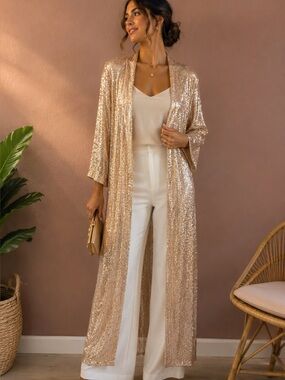 ANTHROPOLOGIE MARE MARE Shimmering Gold Sequin Duster